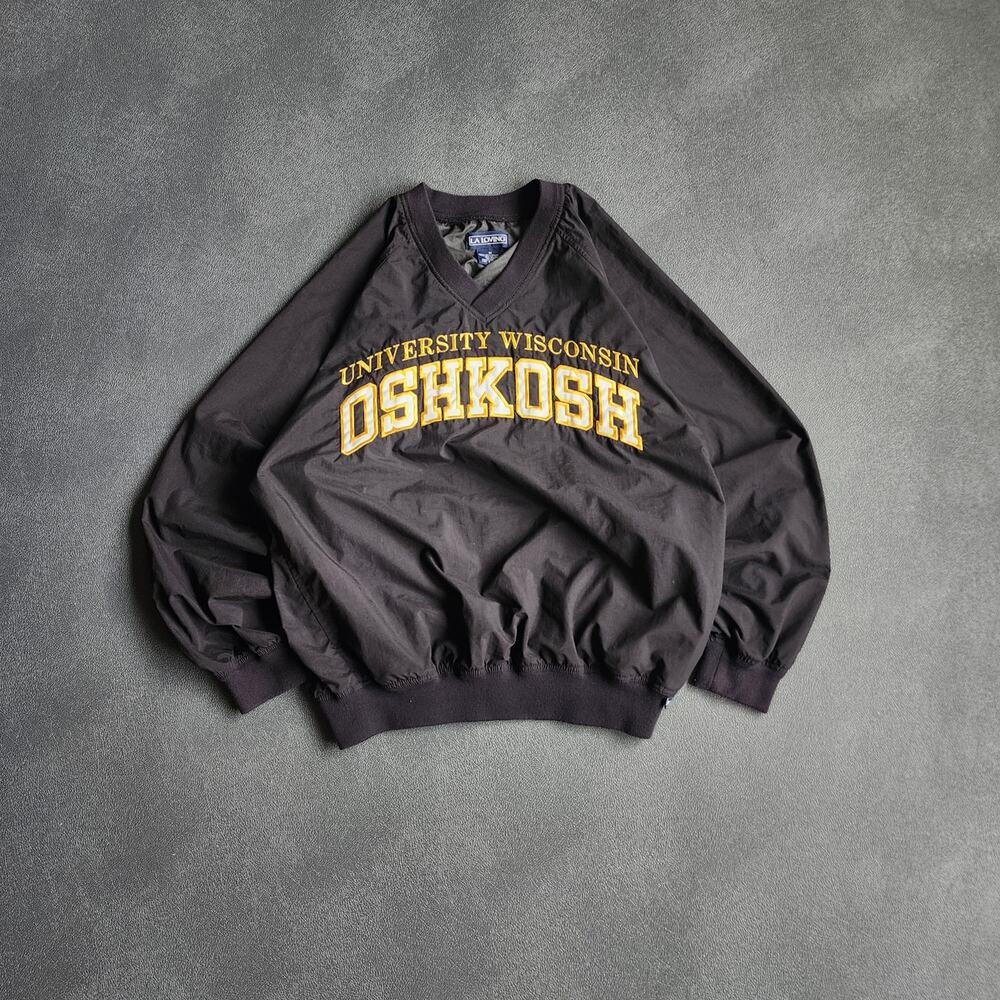 Vintage U-W Oshkosh Black Nylon Windbreaker Jacket Medium